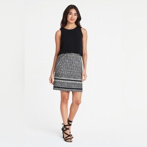 WHBM Skirt Size 10 Black & White Tribal Geometric Print Office Casual Lined